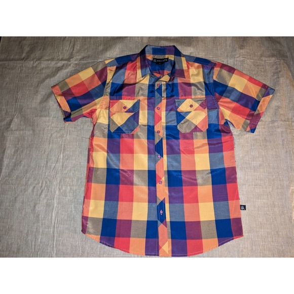 Red ape Mens Large short sleeve plaid button down - Picture 2 of 4